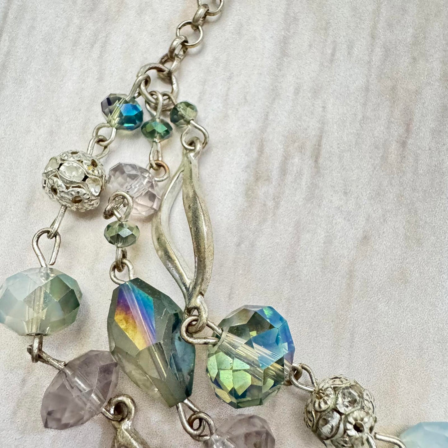 Elegant Multi-Layered Beaded Seafoam Green Color Necklace with Stud Earrings