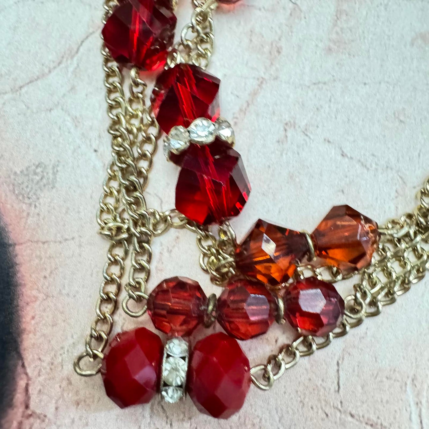 Elegant Vintage Red Rhinestone Earrings and Necklace Set
