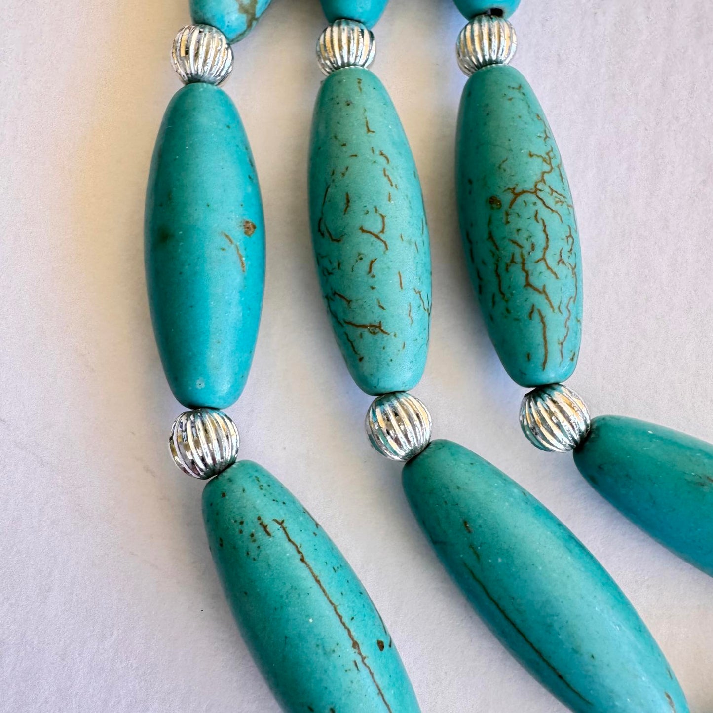 Bohemian Turquoise Color Beaded Necklace with Silver Accents