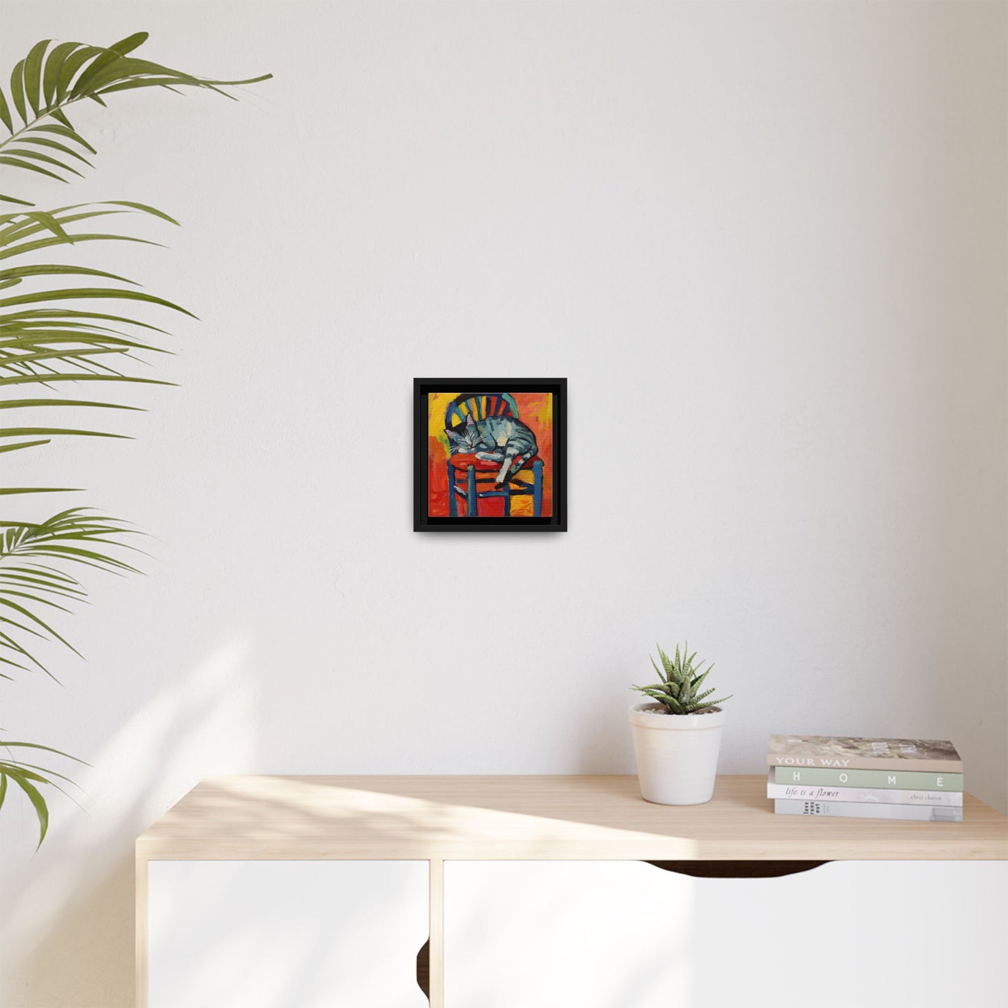 Colorful Cat Art Print - Framed Matte Canvas