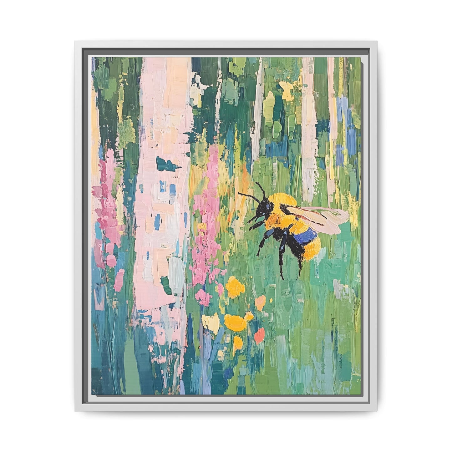 Bee Floral Canvas Art - Vibrant Framed Decor for Nature Lovers