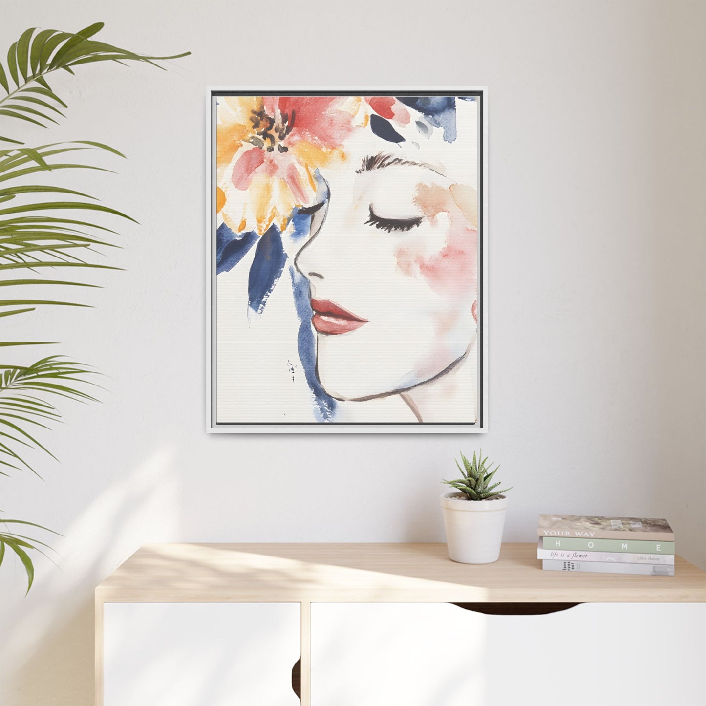 Multi-Color Framed Matte Canvas Art - Floral Face Portrait
