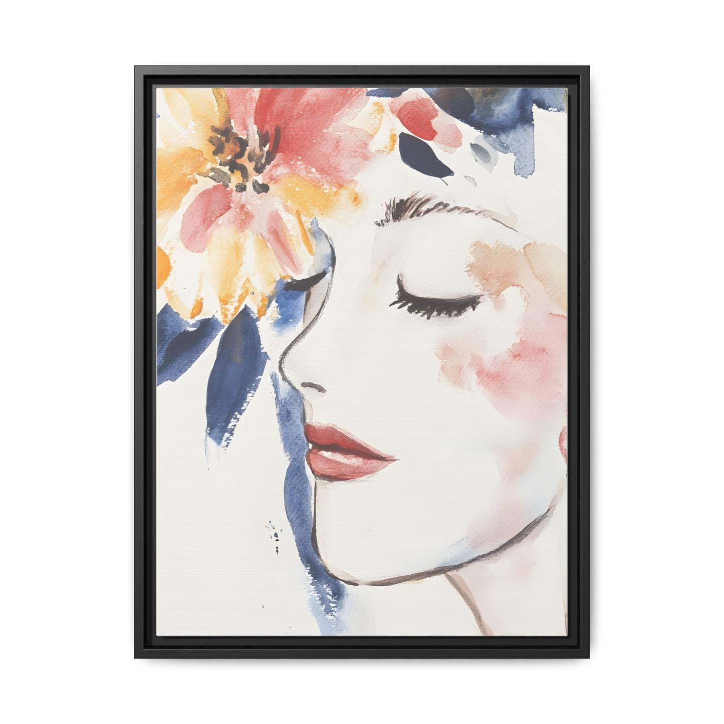 Multi-Color Framed Matte Canvas Art - Floral Face Portrait