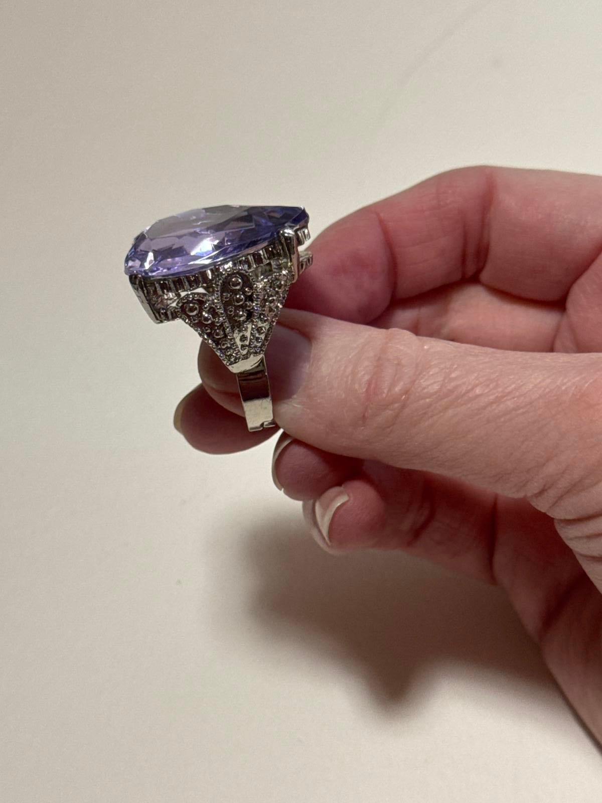 Big Purple Heart Bling Ring – Vintage Style Statement Costume Jewelry Adjustable