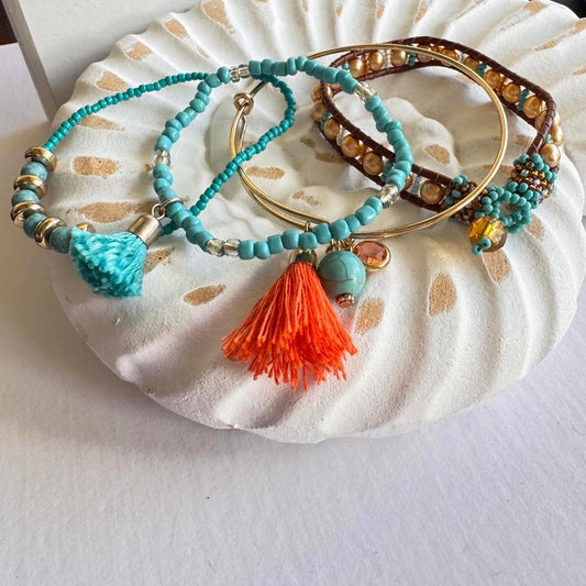Boho Chic Tassel Bracelet Set Beachy Style