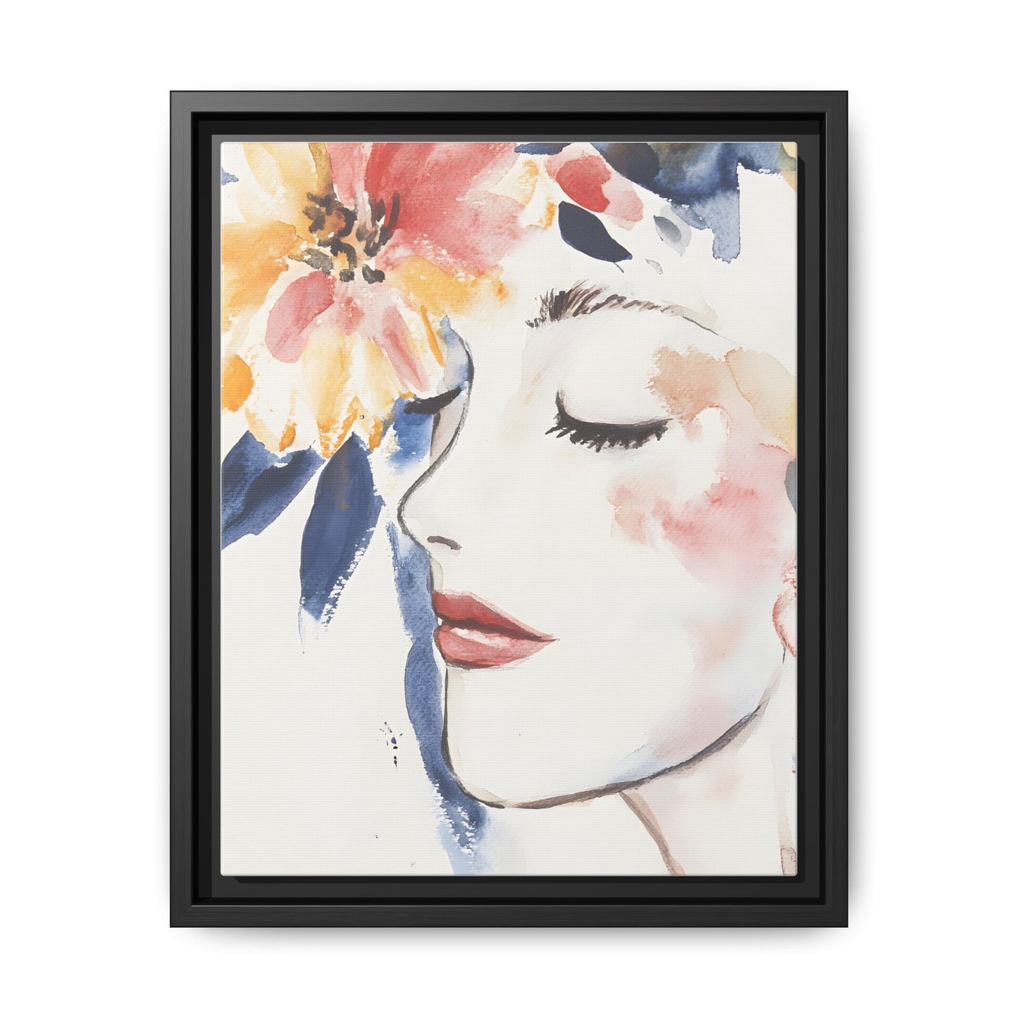 Multi-Color Framed Matte Canvas Art - Floral Face Portrait