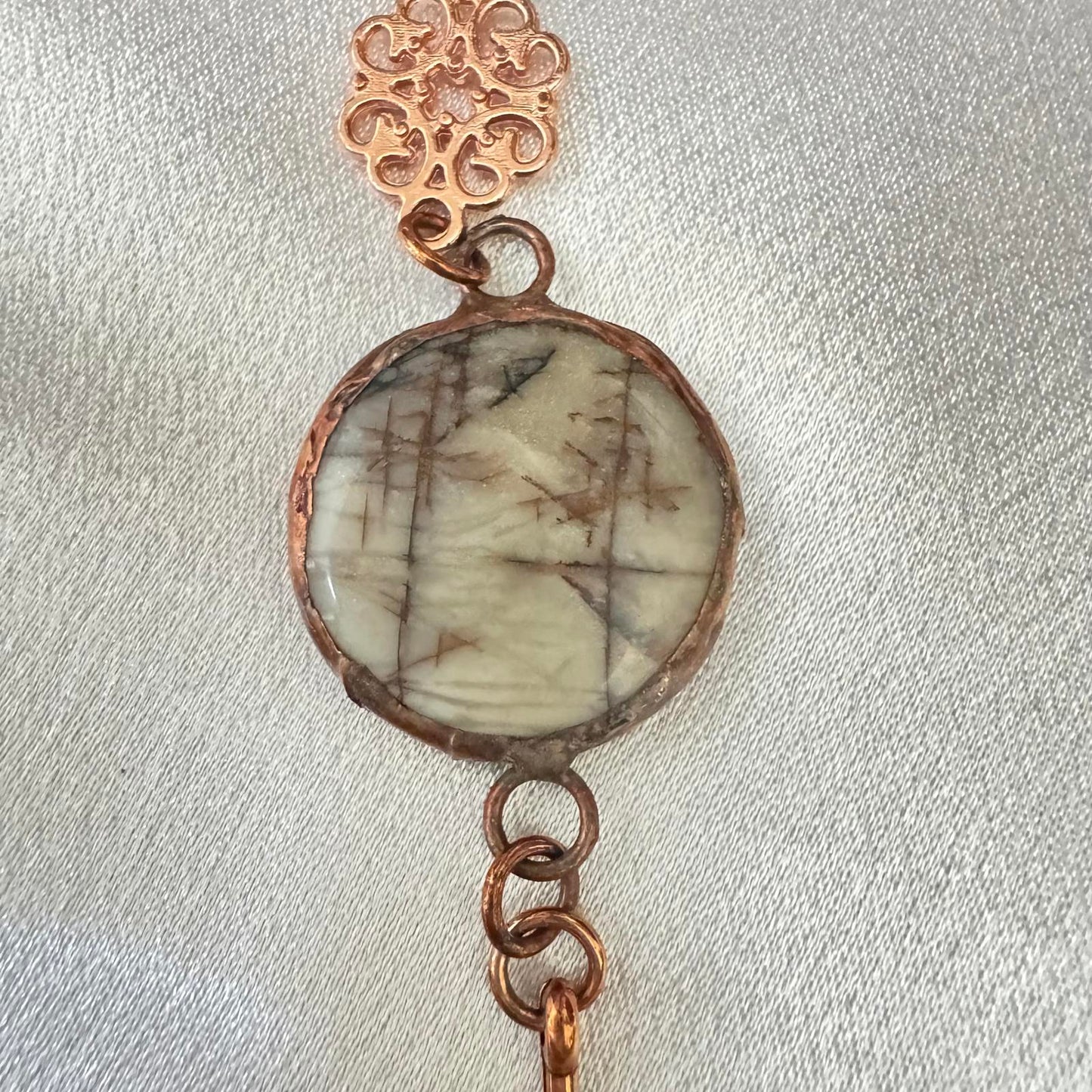 Handmade Picture Jasper Pendant Necklace – Soft Solder Copper Boho Jewelry