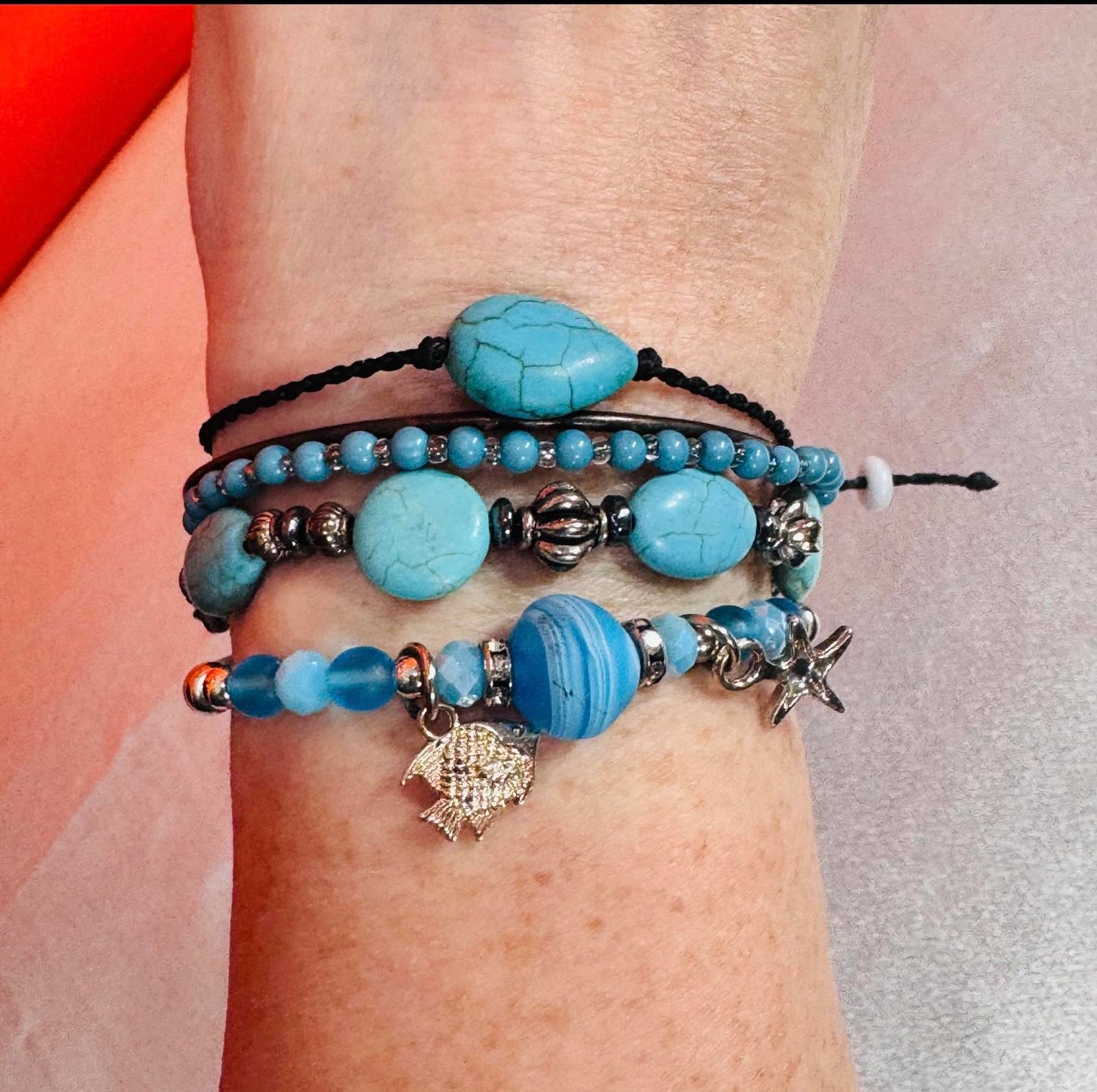 Stylish Turquoise Beaded Bracelet Set