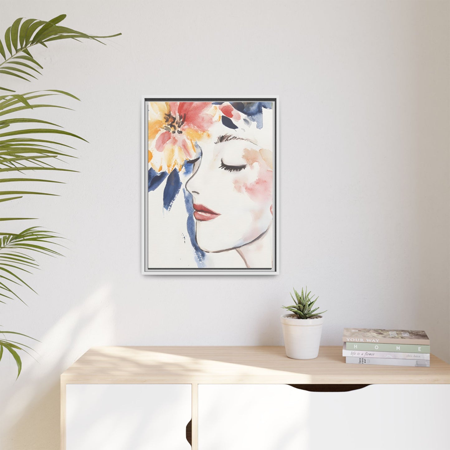 Multi-Color Framed Matte Canvas Art - Floral Face Portrait