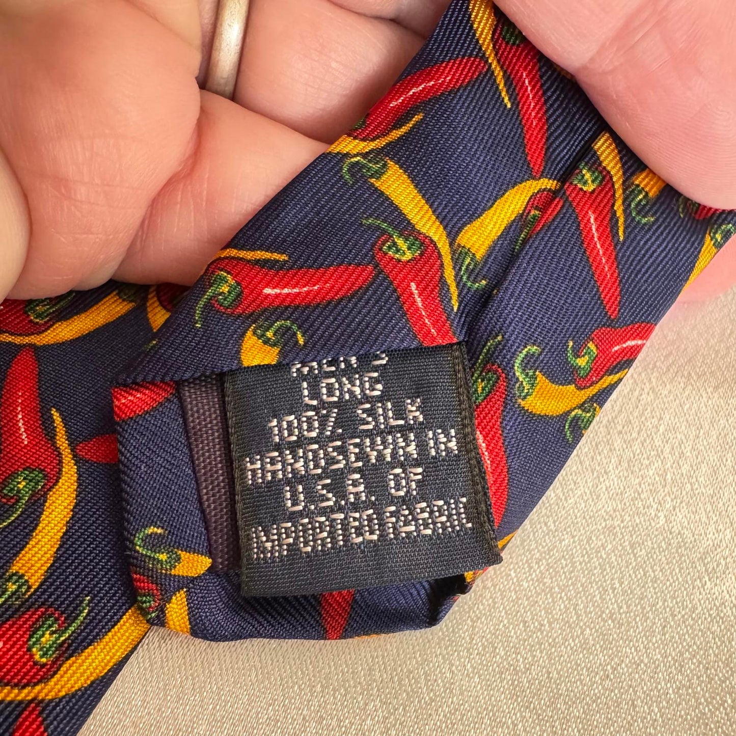 Lands’ End Silk Tie – Chili Pepper Print – Fun Food Theme Necktie