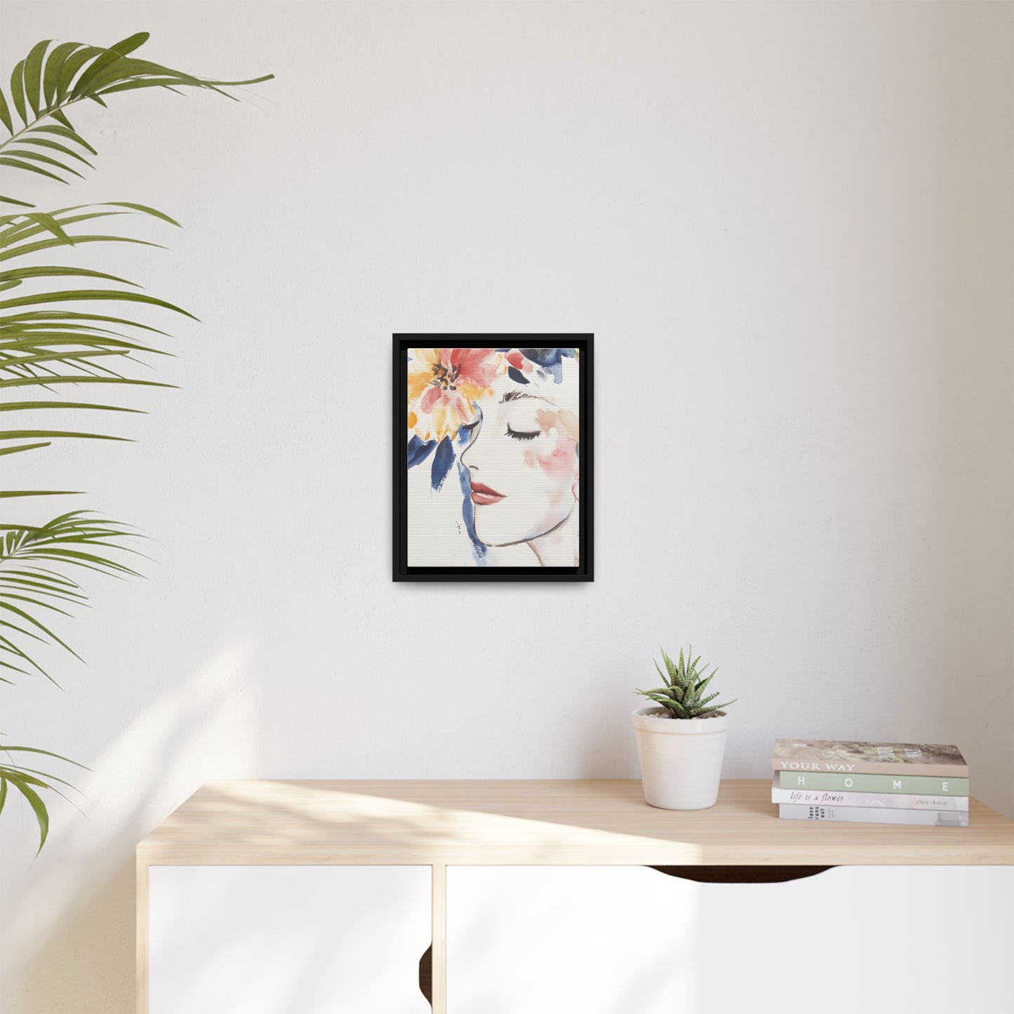 Multi-Color Framed Matte Canvas Art - Floral Face Portrait