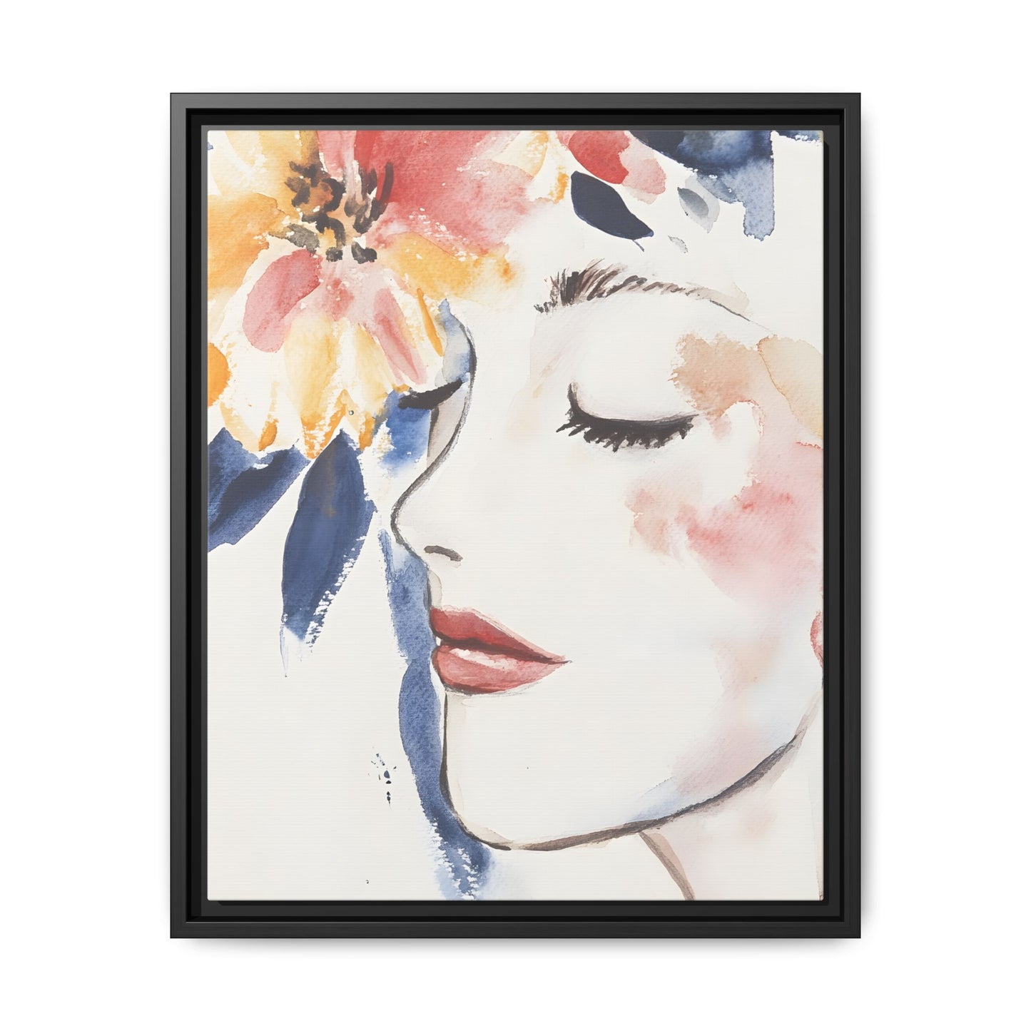 Multi-Color Framed Matte Canvas Art - Floral Face Portrait