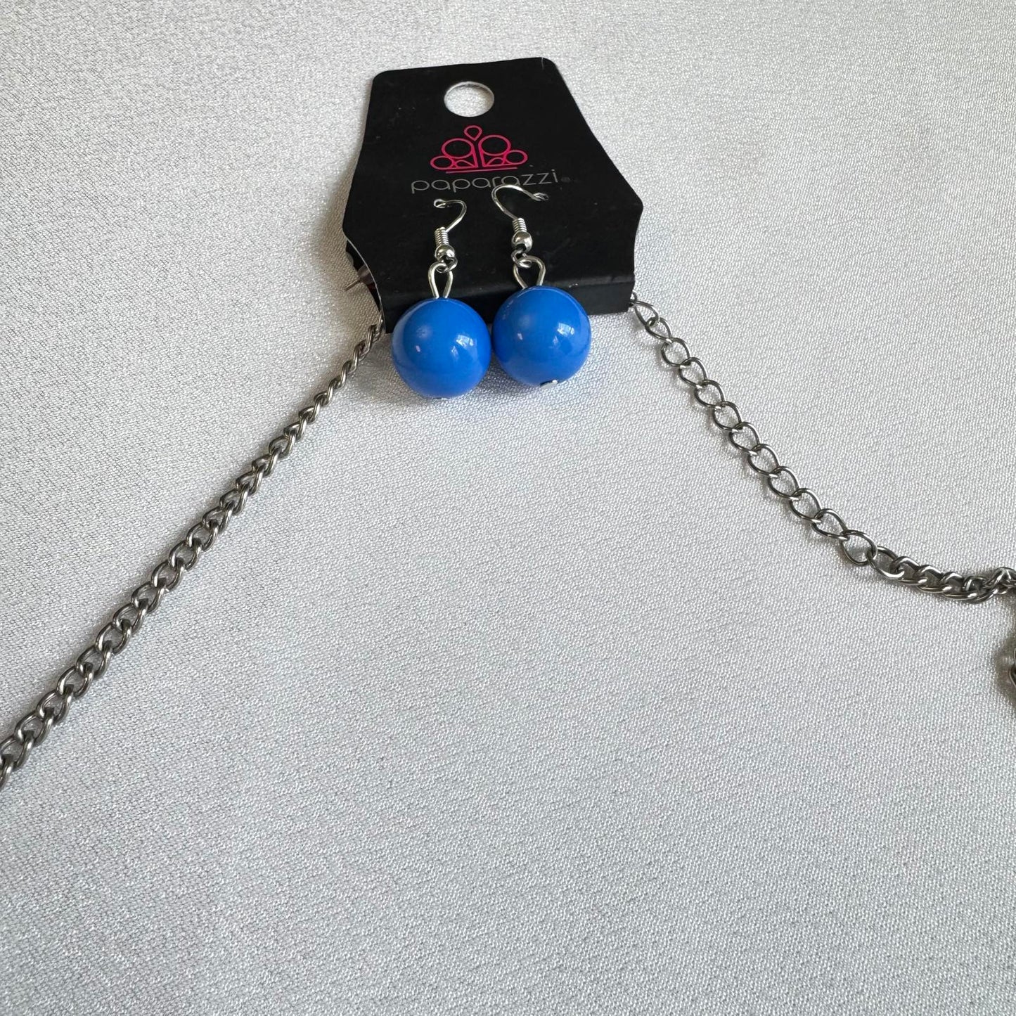 Paparazzi Blue & Silver Beaded Chunky Statement Necklace  and Earring Set