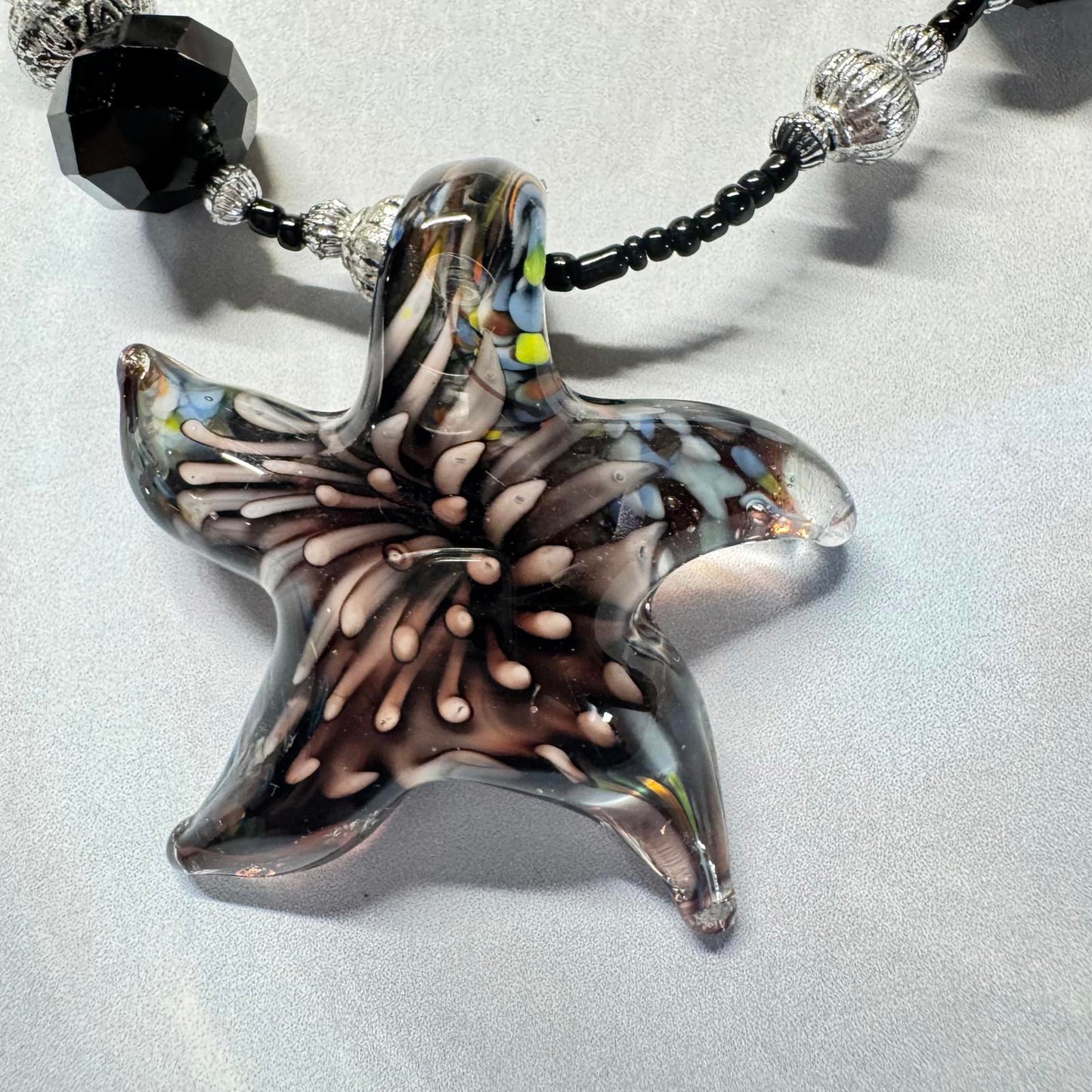 Unique Art Glass Starfish Pendant Necklace