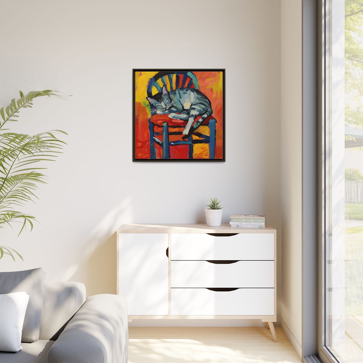Colorful Cat Art Print - Framed Matte Canvas