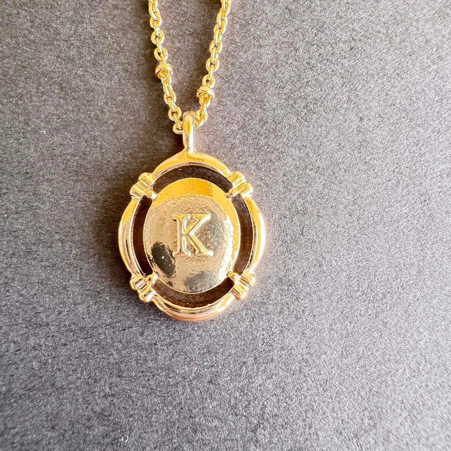 Elegant Gold Tone Monogram K & Star Pendant Necklace