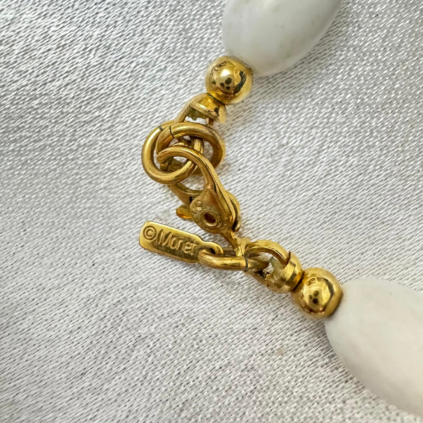Monet Signed Vintage White Beaded Necklace with Gold Tone Accents
