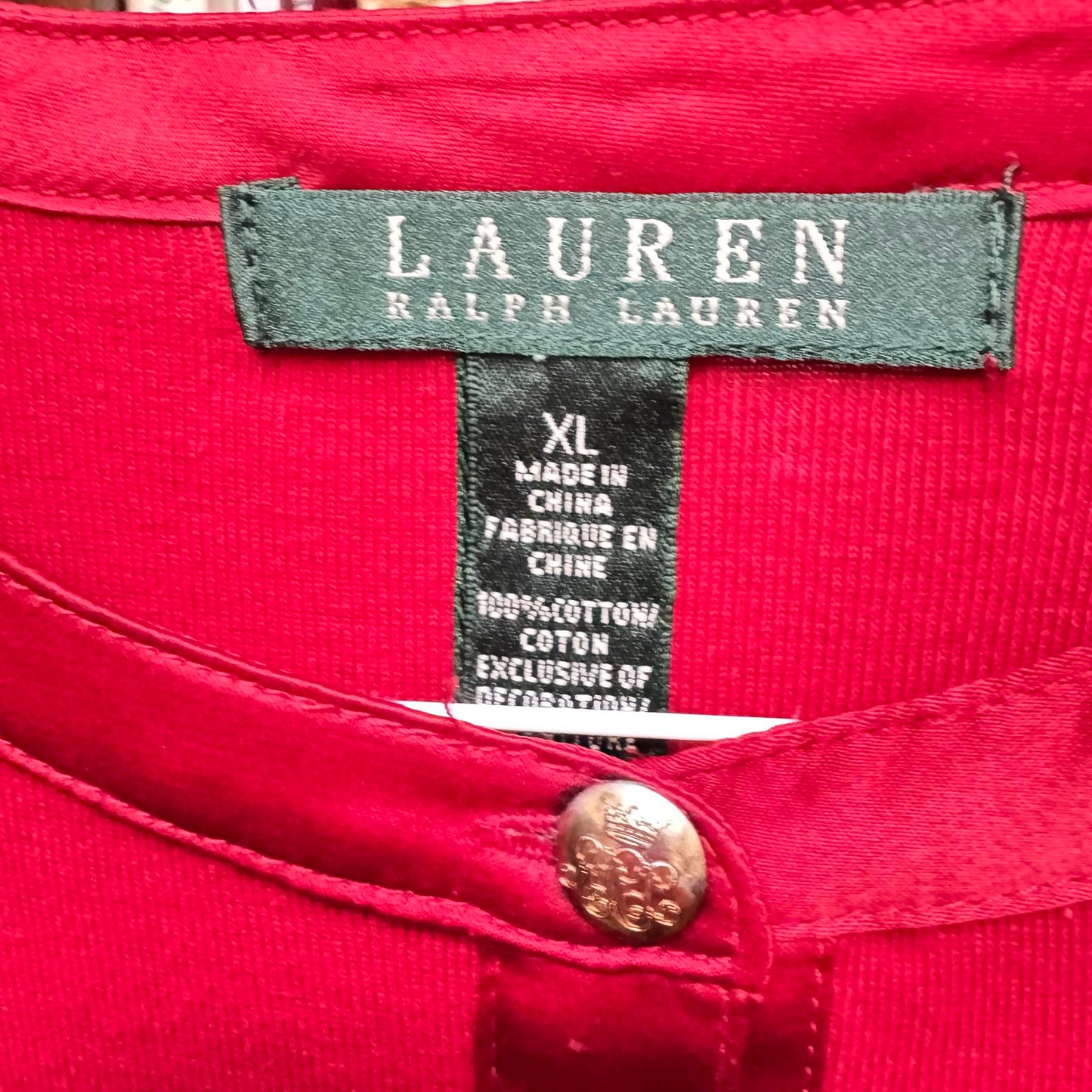 Lauren Ralph Lauren Red Long Sleeve Henley Shirt - XL