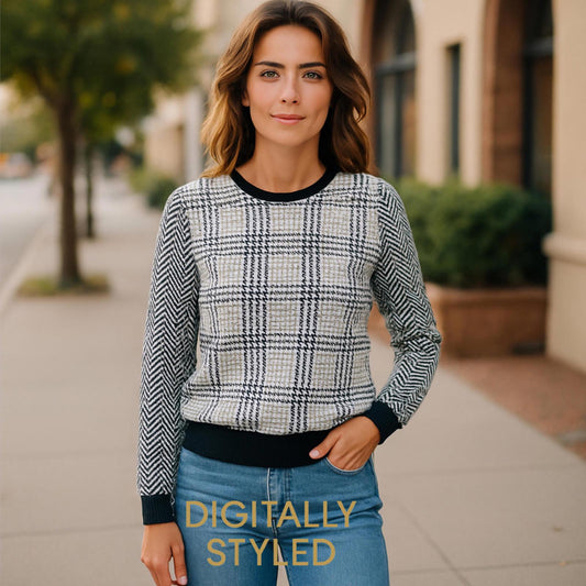 Michael Kors M Black White Houndstooth Silky Blouse Long Sleeve Top Shirt