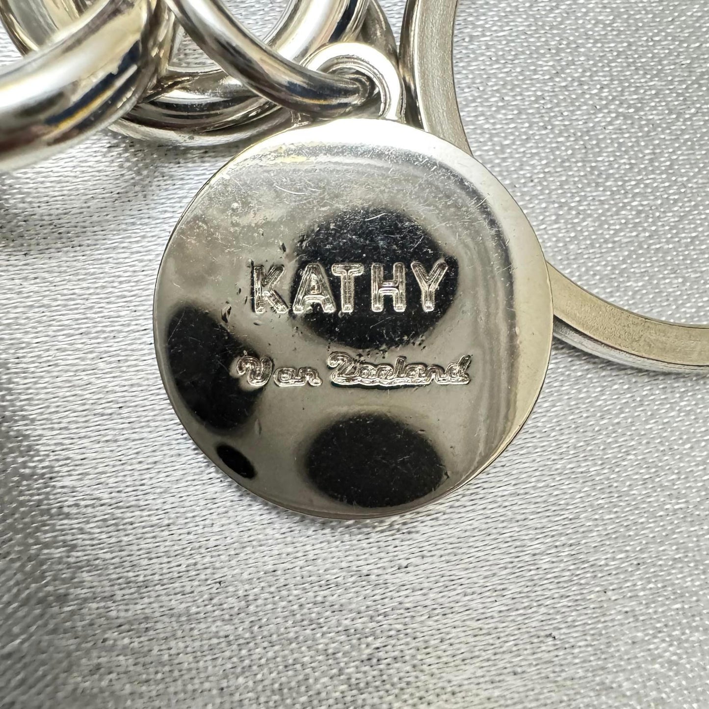 Kathy Van Zeeland Silver Tone Heart Keychain or Purse Charm with Black Accents