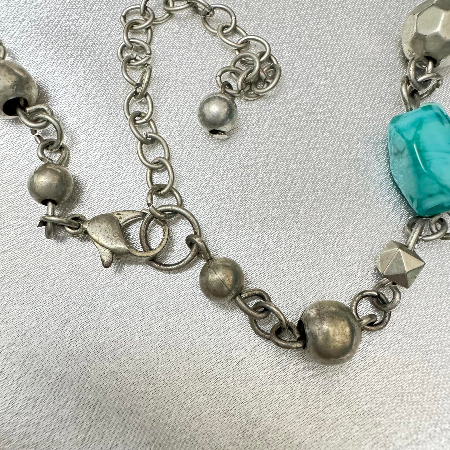 Vintage Turquoise Glass Beads & Silver Tone Necklace BoHo Artistic Statement