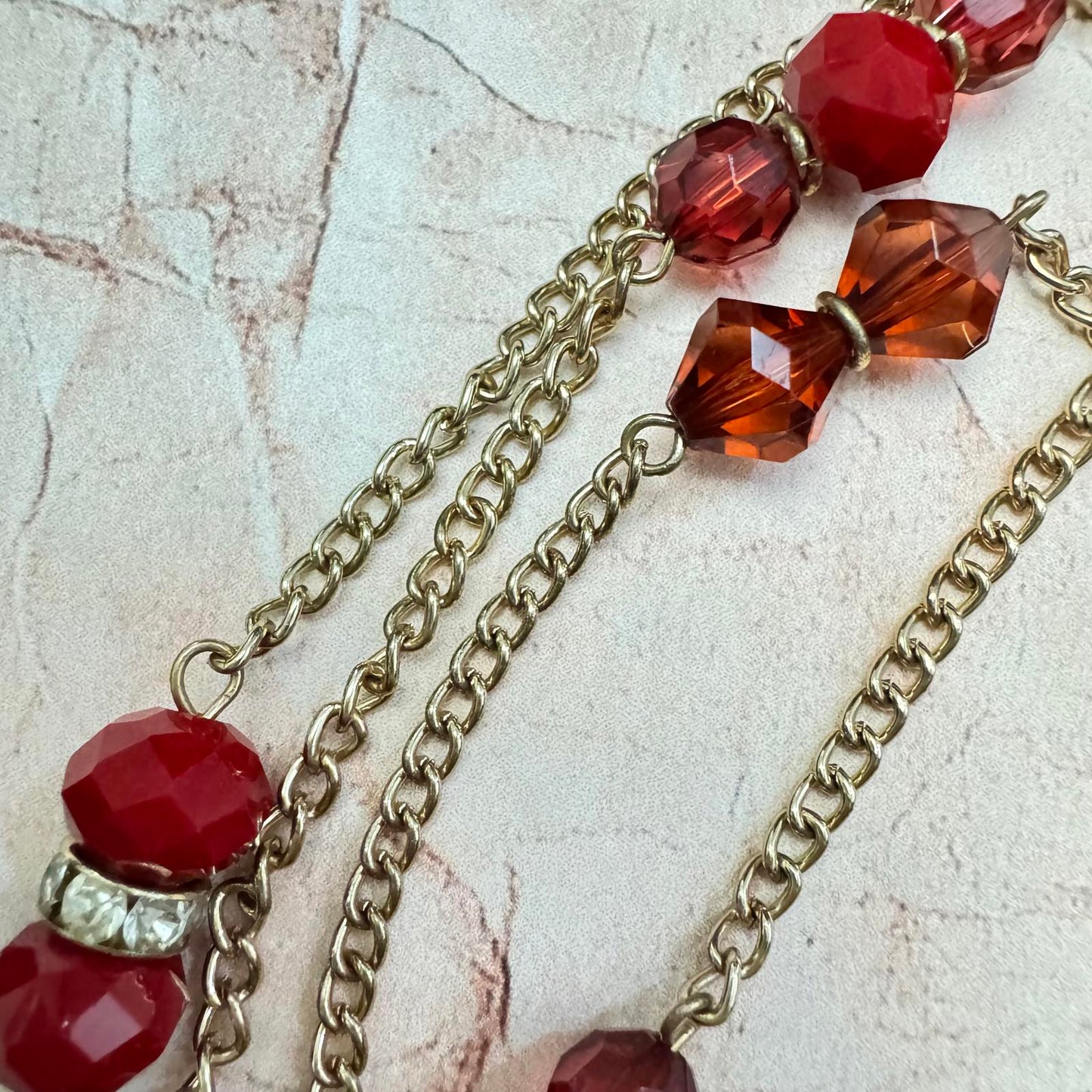 Elegant Vintage Red Rhinestone Earrings and Necklace Set