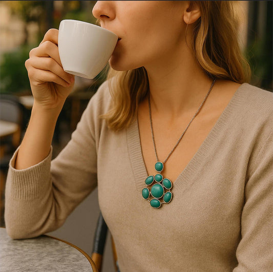 Vintage Blue/Green Color Turquoise Statement Necklace