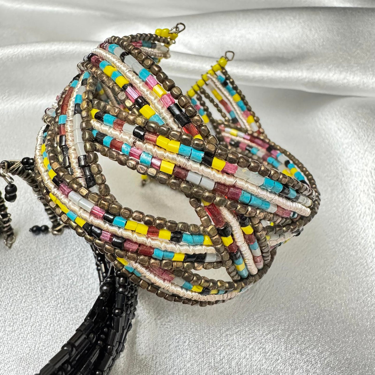Handcrafted Beaded Cuff Bracelets Set of 2- Colorful & Elegant! BoHo Style