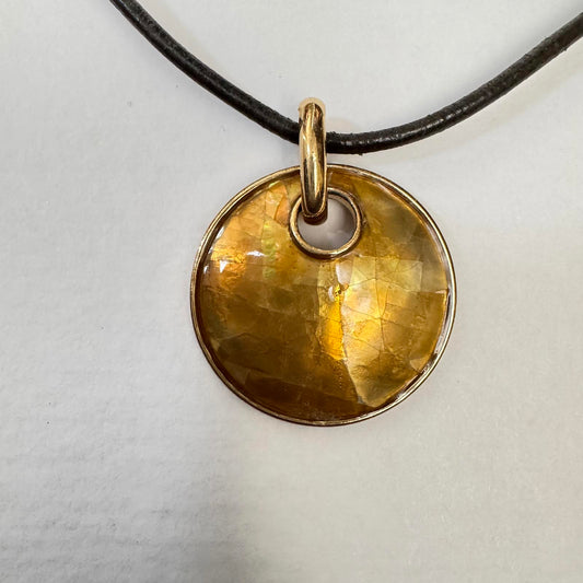 Signed Lia Sophia Gold Tone Round Pendant Necklace – Black Cord Modern Boho