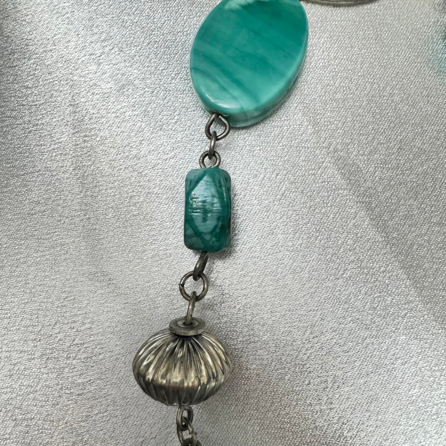 Vintage Turquoise Glass Beads & Silver Tone Necklace BoHo Artistic Statement