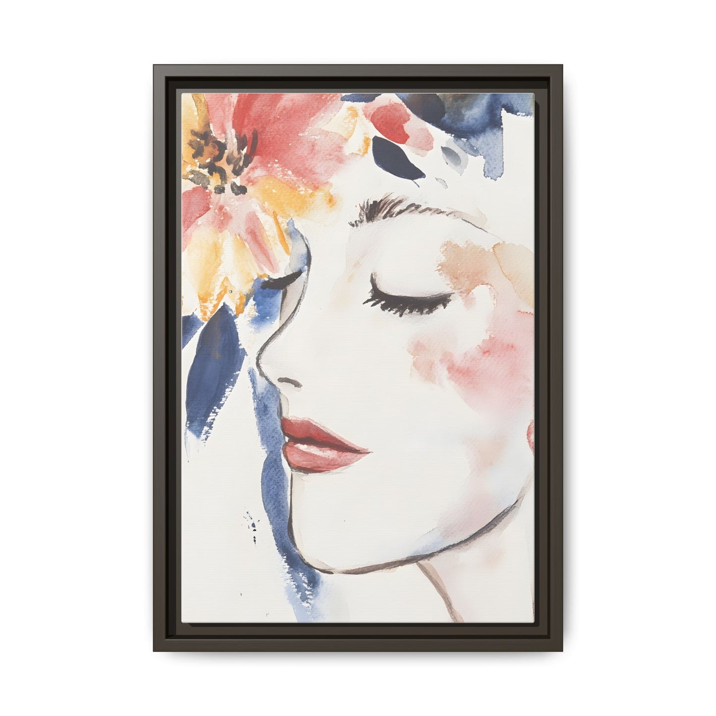 Multi-Color Framed Matte Canvas Art - Floral Face Portrait