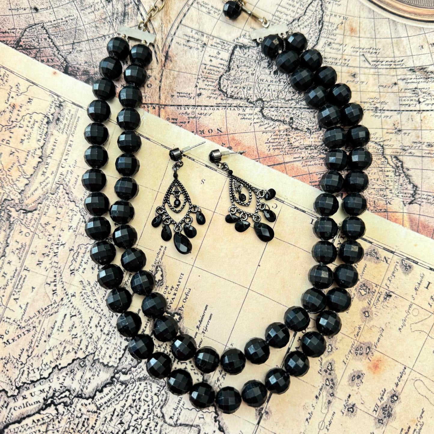 Elegant Black Beaded Necklace and Coordinating Earring Set