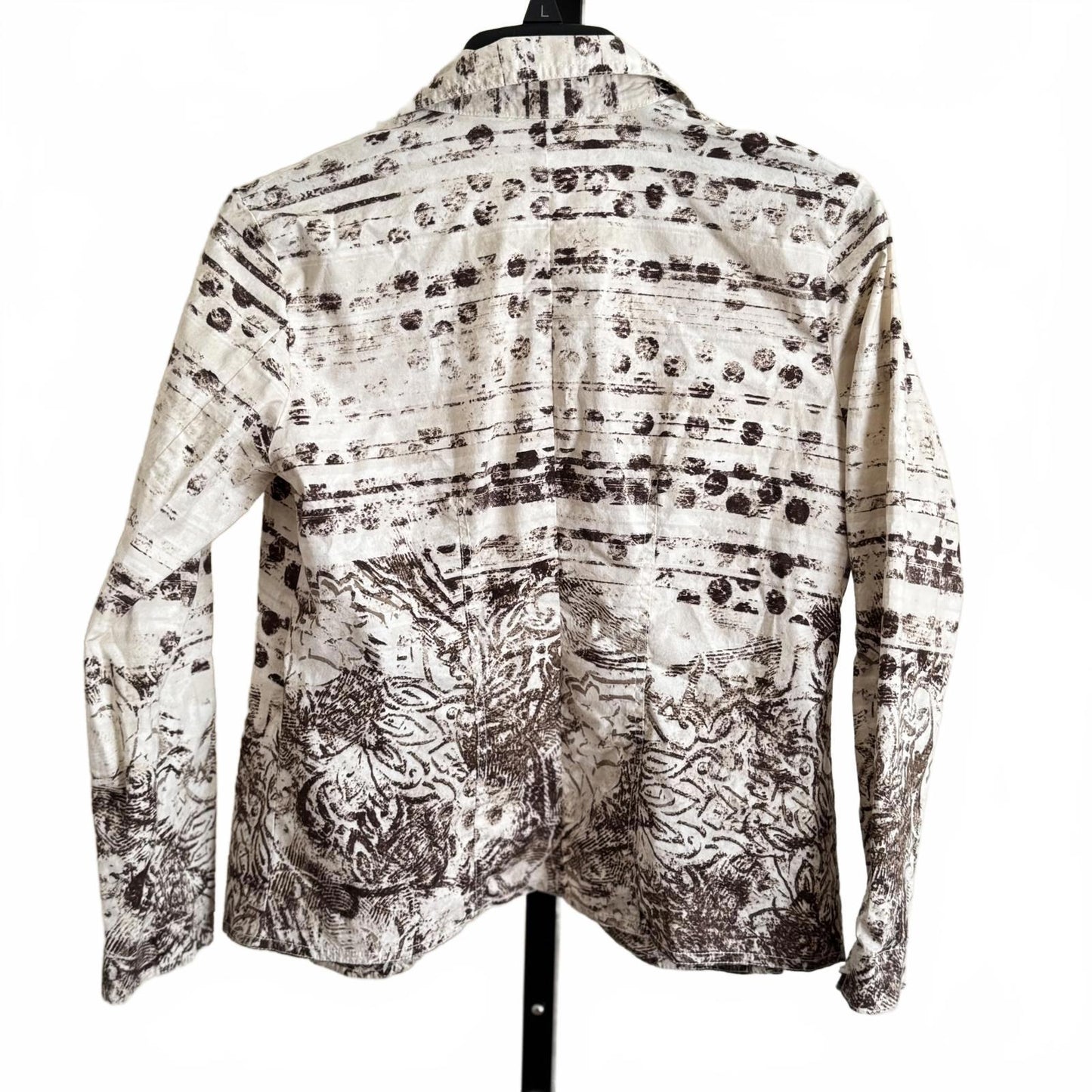 Chico’s Jacket Size Brown White Abstract Print Button Front Cotton Stretch