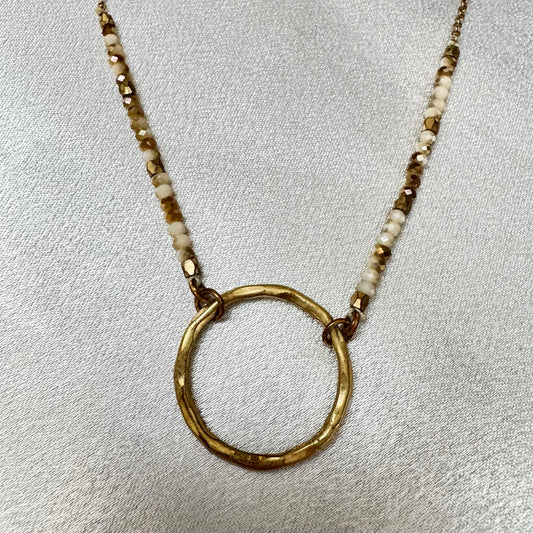 Boho Gold Tone Circle Necklace With Bead Accents with Chain Closure