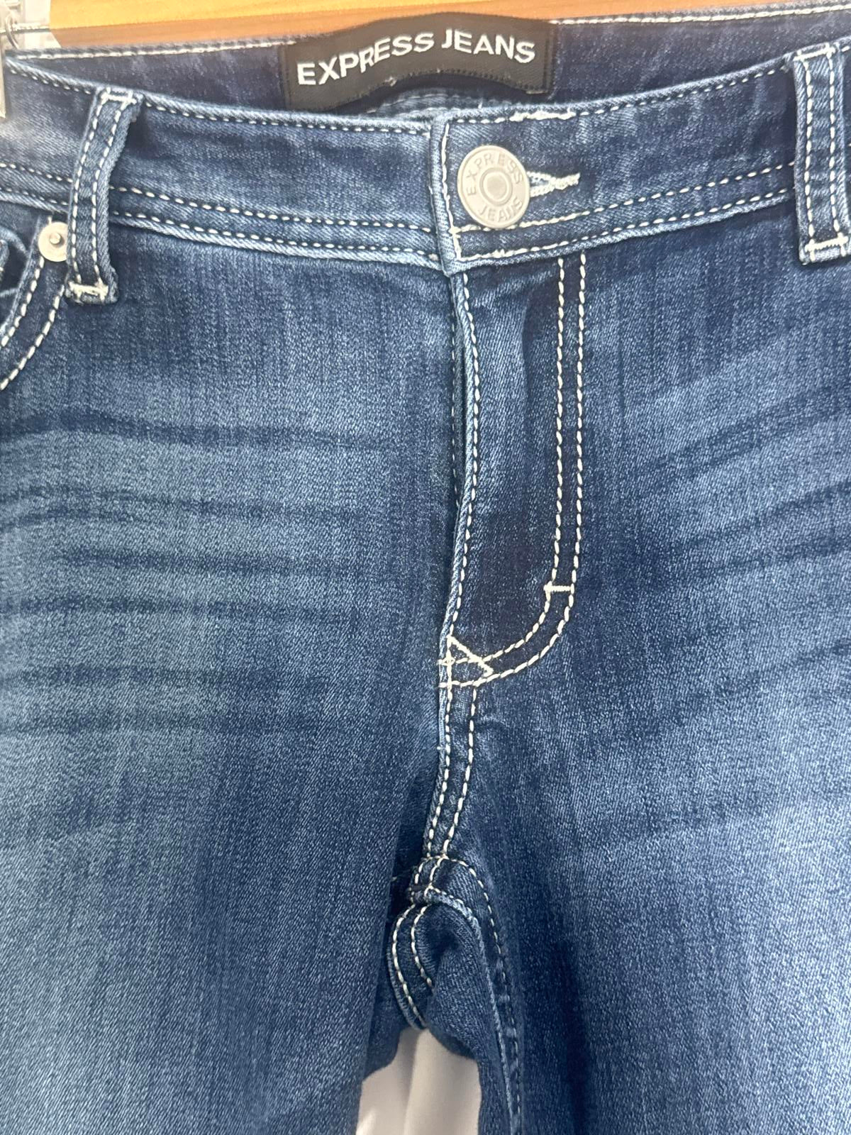 Express Jeans Women's Slim Fit Dark Wash Size 12R With Pocket Design