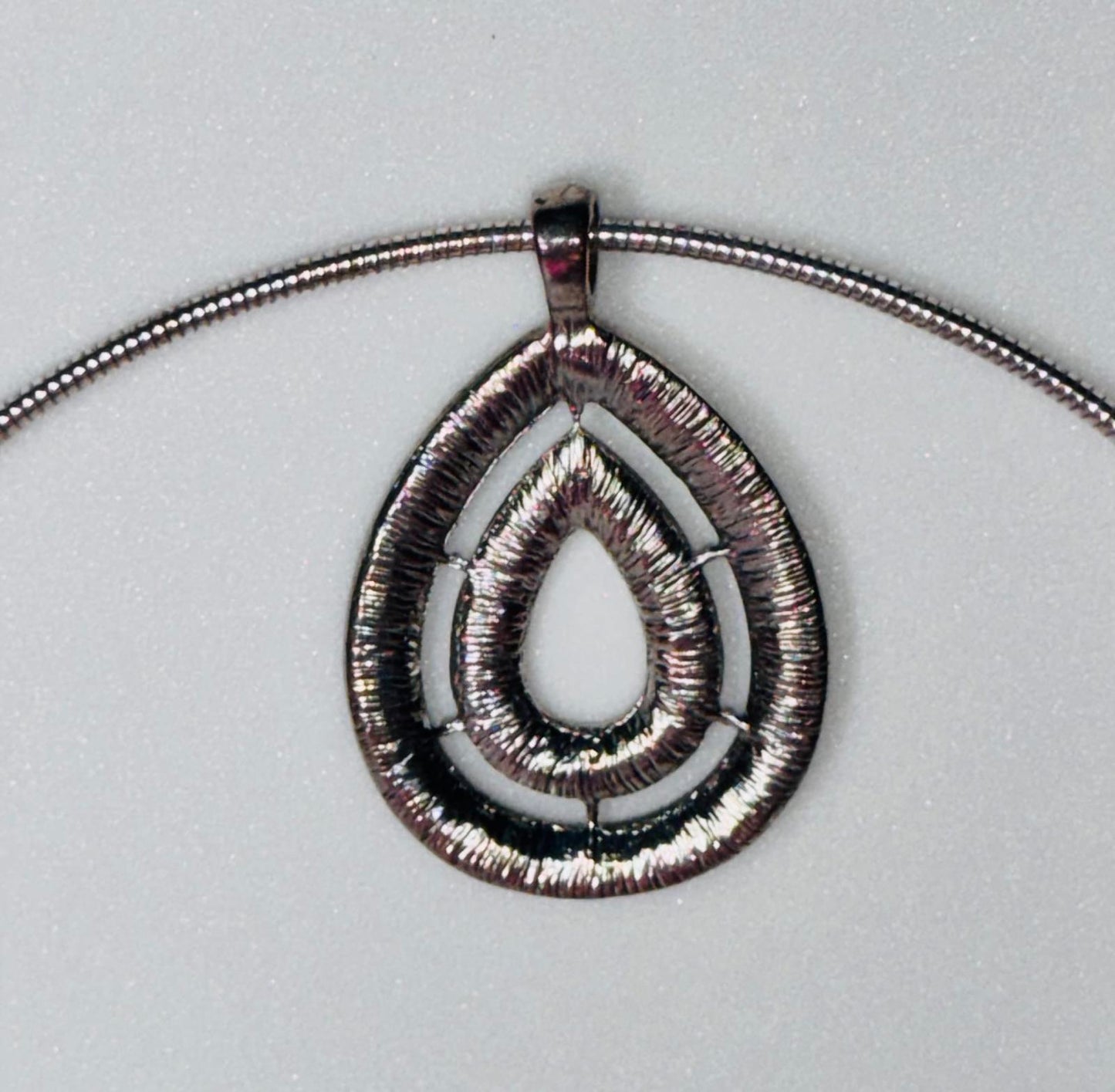 Elegant Silver Tone Teardrop Pendant Necklace