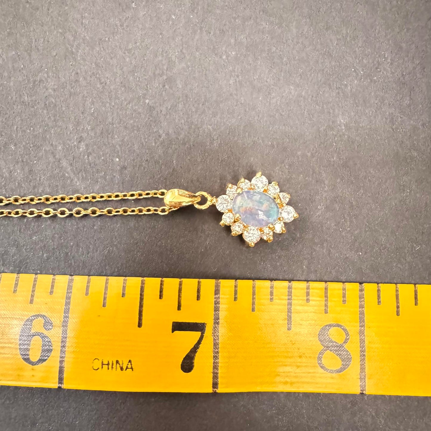Signed SWK-E Faux Opal Pendant Necklace – Gold Tone, Vintage Style Sparkle Chain