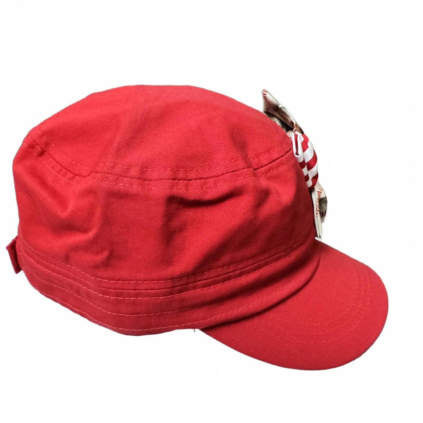 Charming Red Cap w/ Striped Bow & Rhinestone Accent Women's One size Adjustable