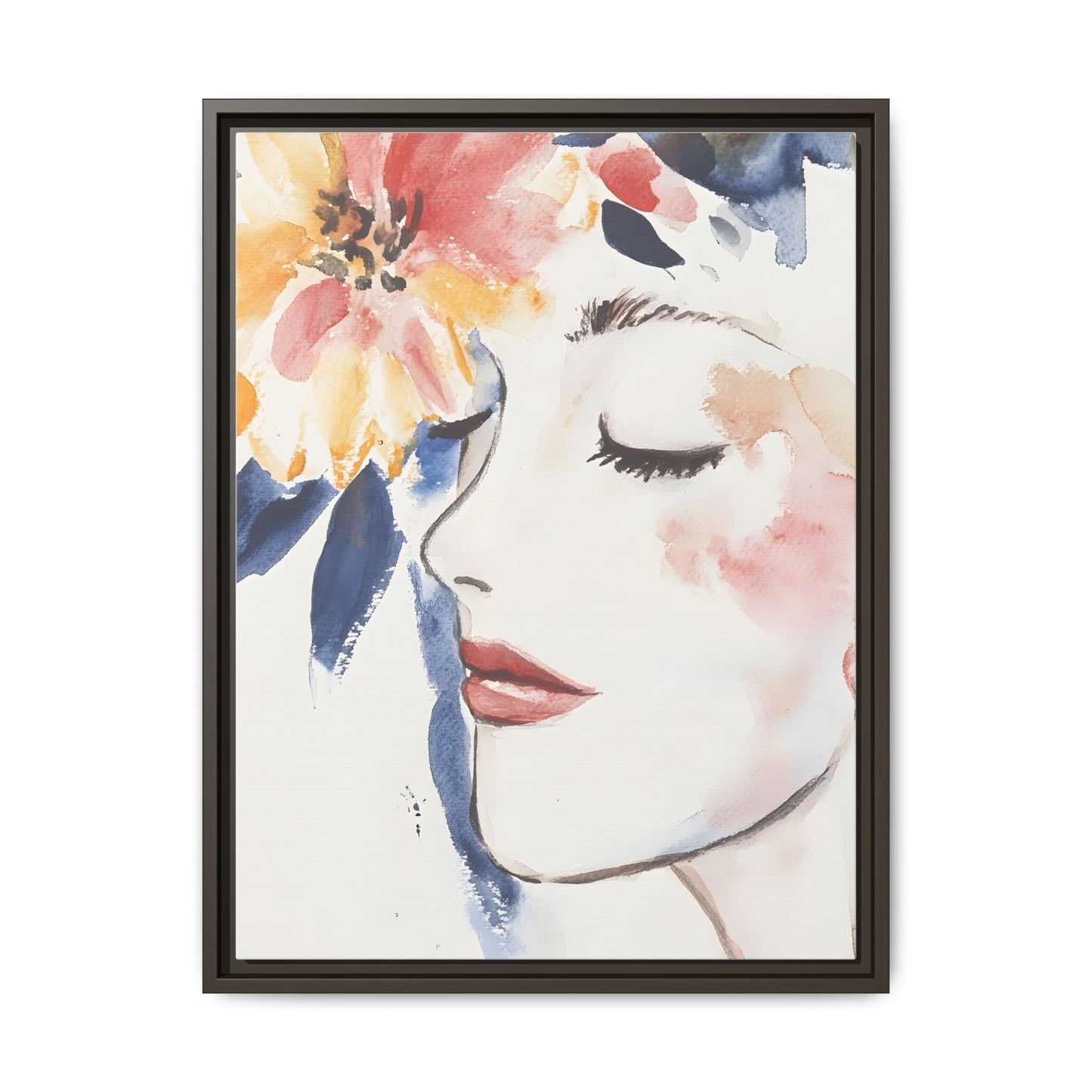 Multi-Color Framed Matte Canvas Art - Floral Face Portrait