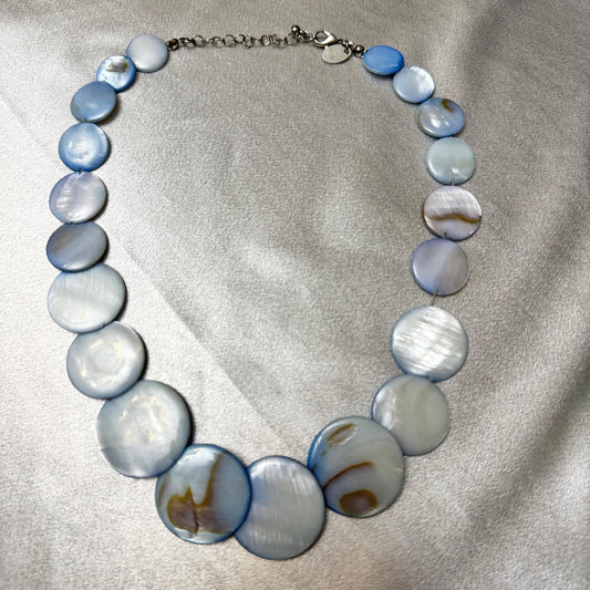 Charming Charlie's Signed Light Blue Shell Disc Necklace BoHo Resort Statement