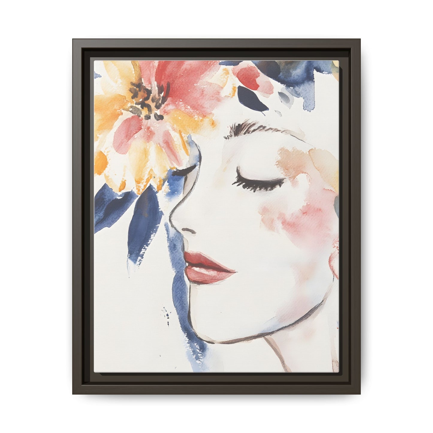 Multi-Color Framed Matte Canvas Art - Floral Face Portrait