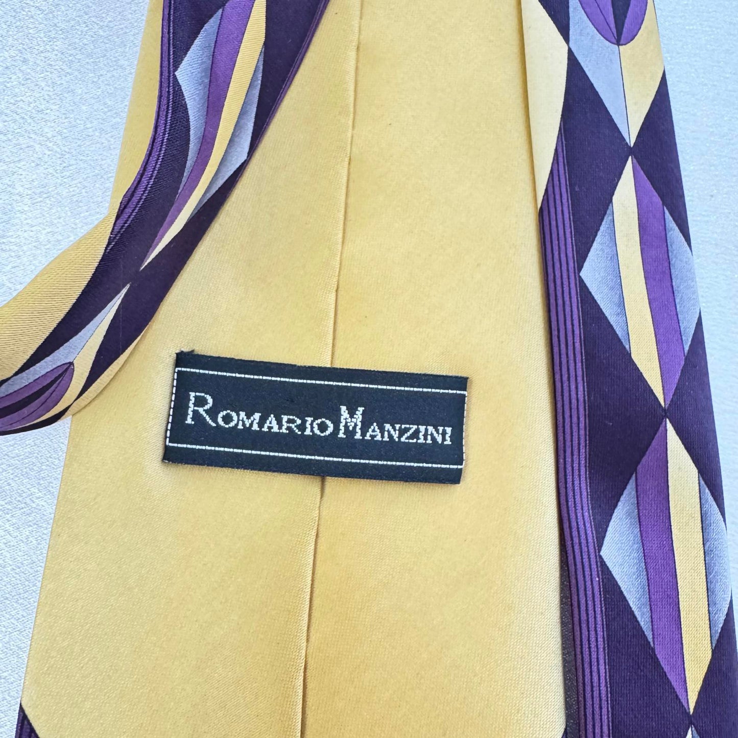 Romario Manzini Geometric Men's Tie in Purple and Yellow Mid Century Modern