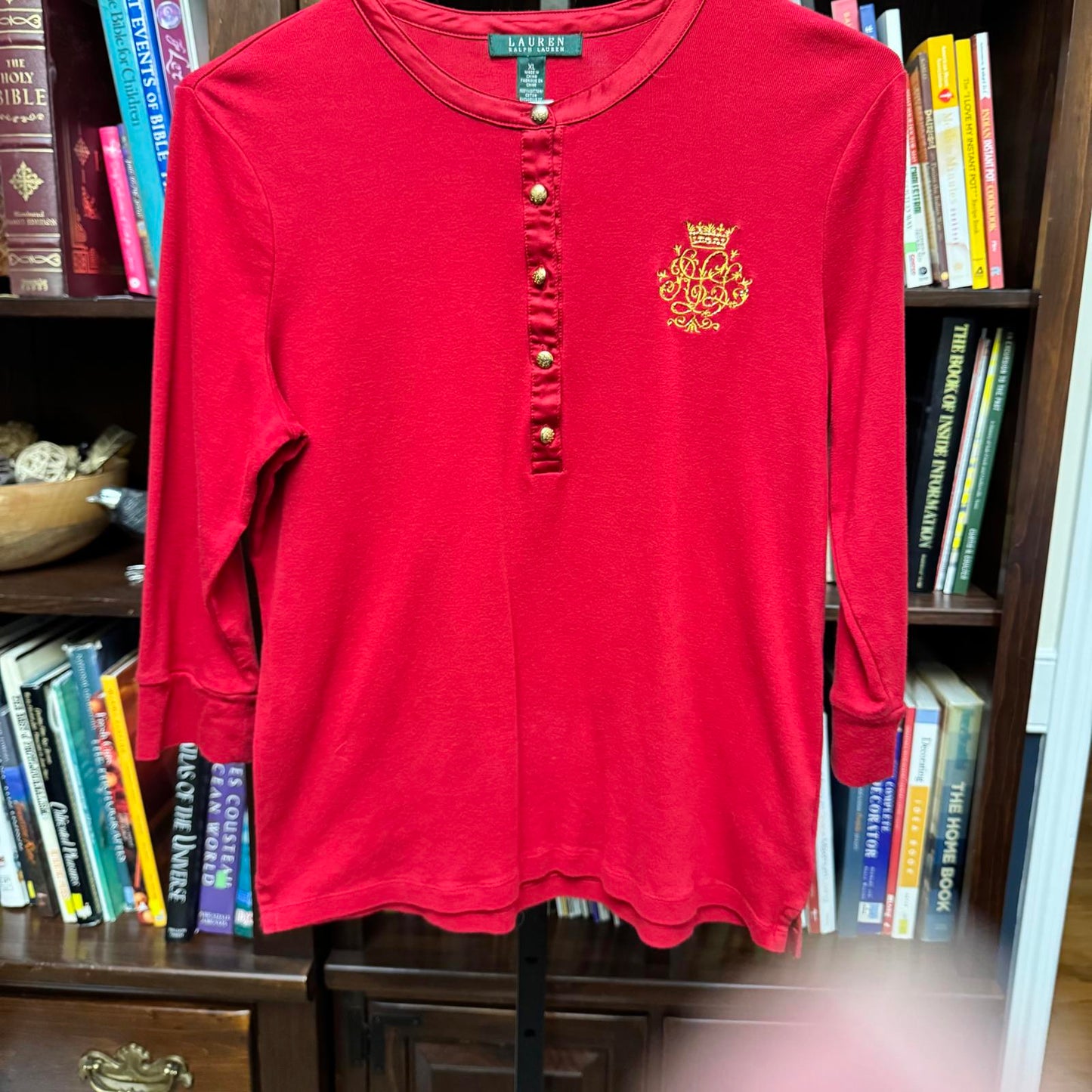 Lauren Ralph Lauren Red Long Sleeve Henley Shirt - XL