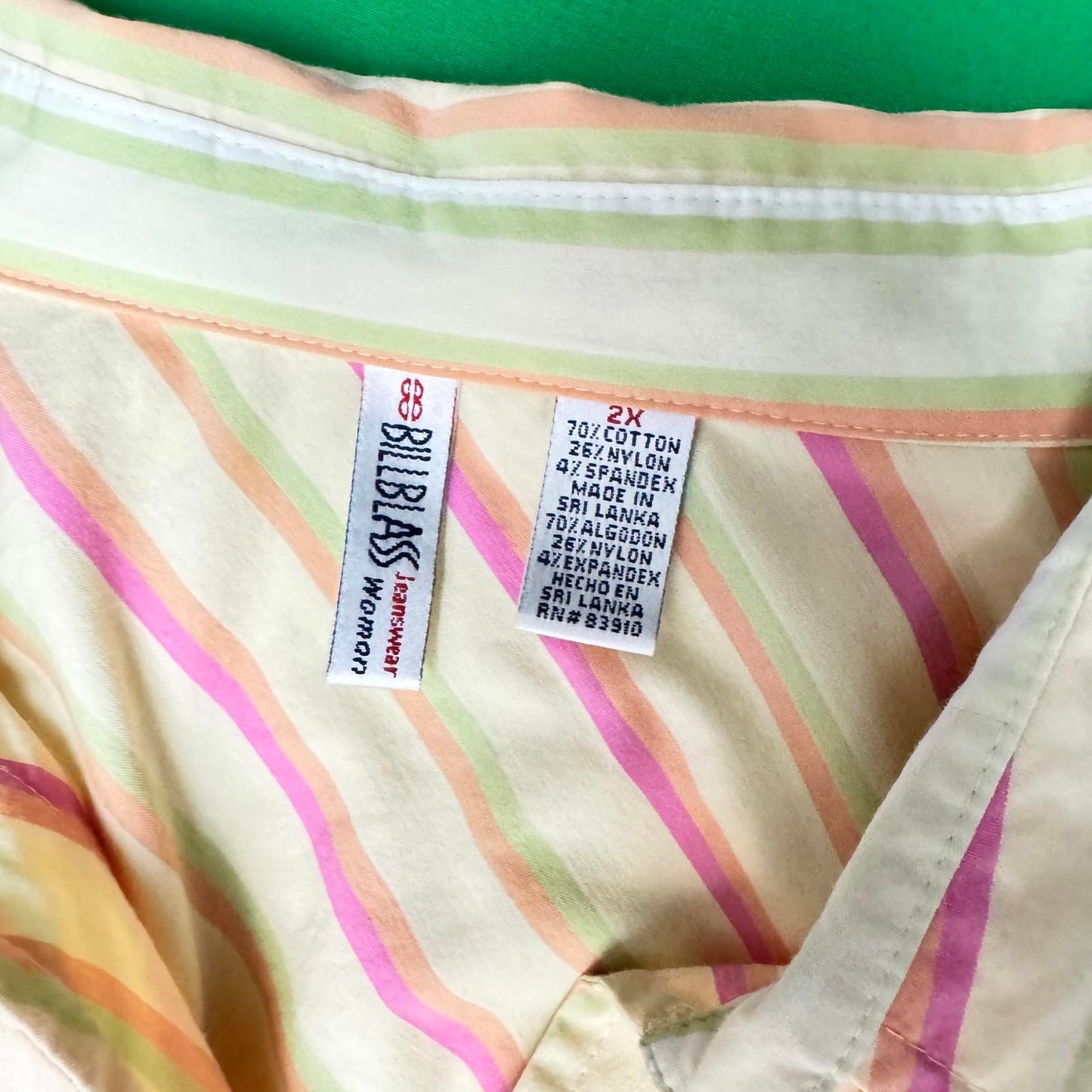 VTG Bill Blass Striped Button-Up Shirt Women’s 2X Pastel Cotton Long Sleeve Top