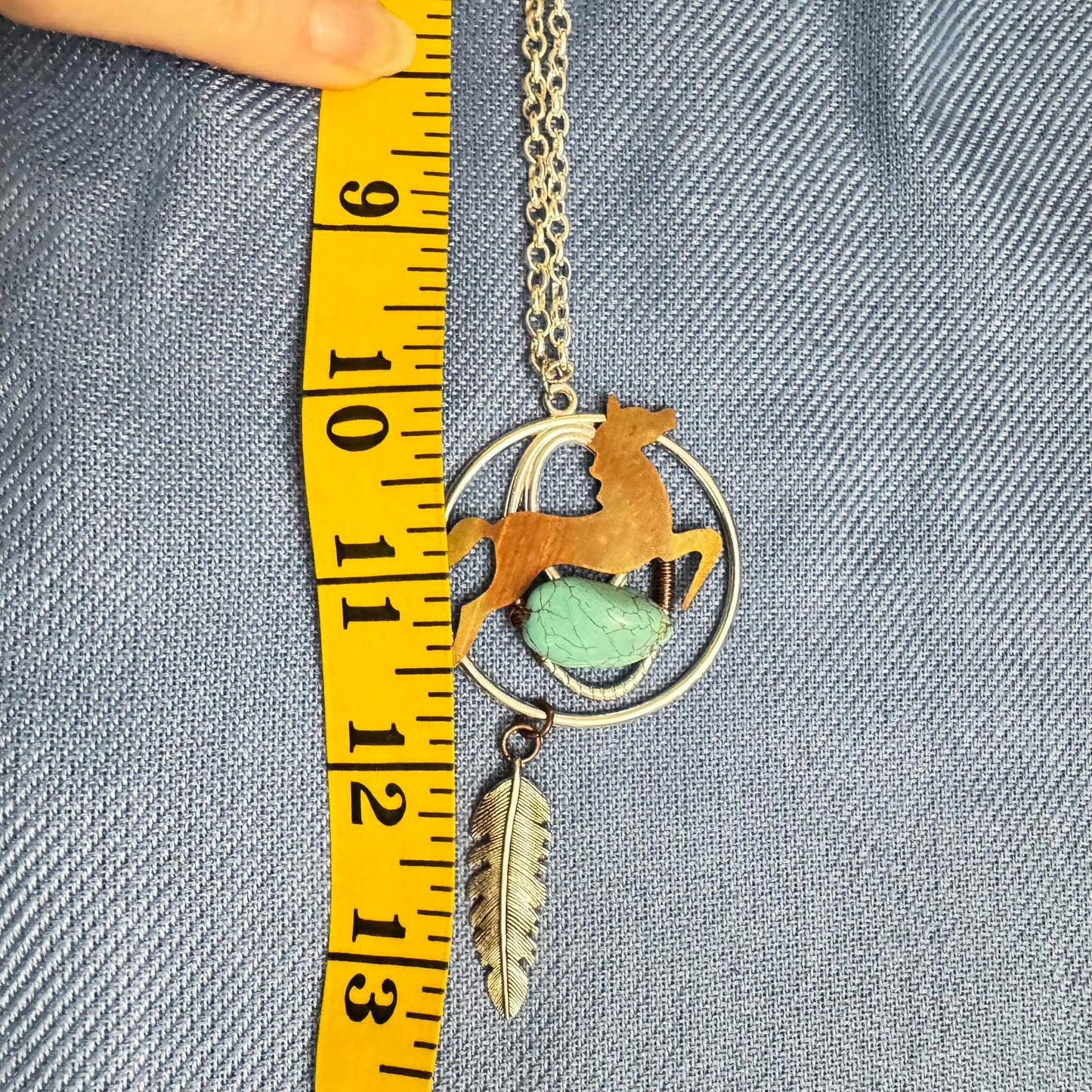 Unique Artisan Handmade Turquoise and Brass Horse Pendant Necklace Mixed Metals