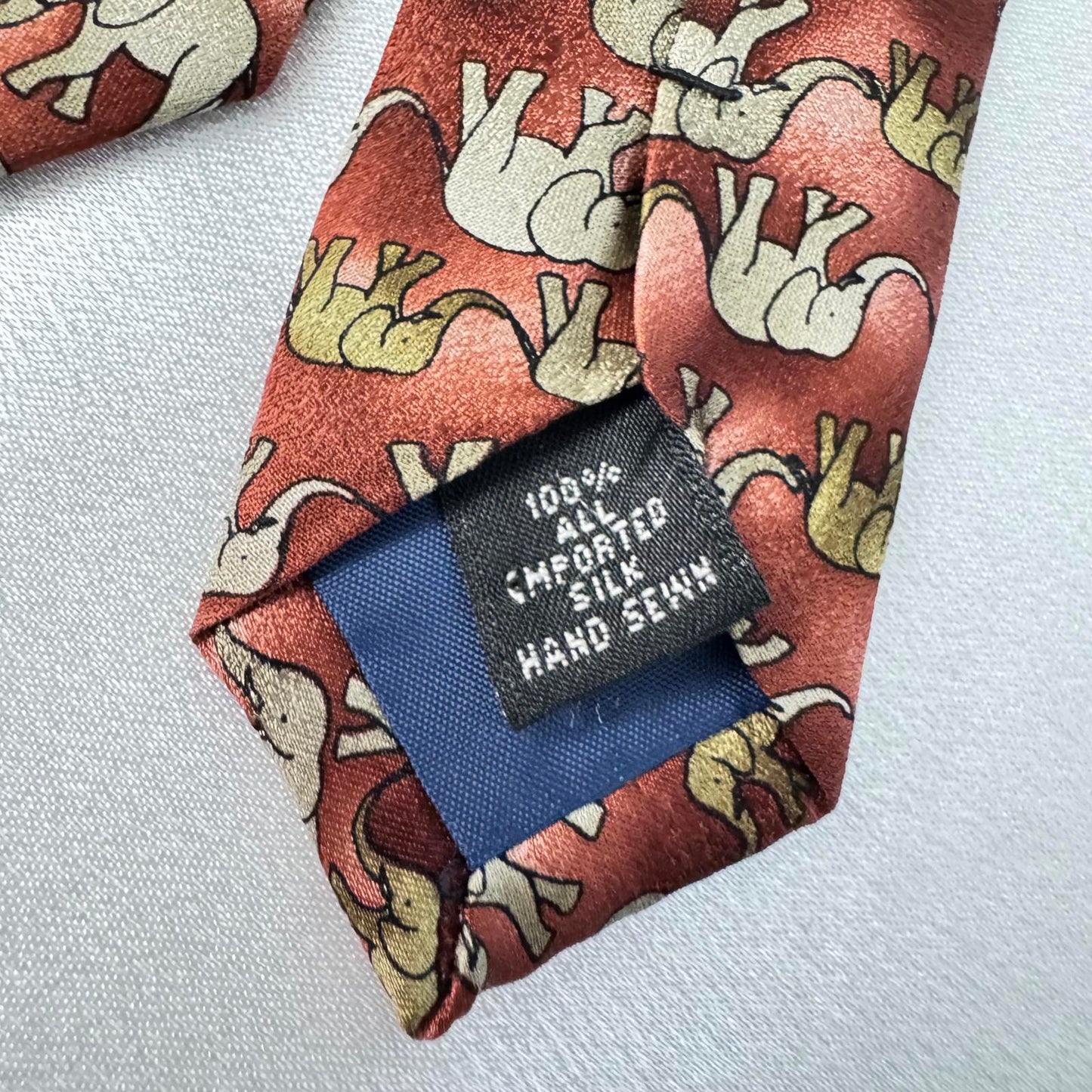 Ties to Nature Elephant Pattern Silk Tie 100% Silk Handmade