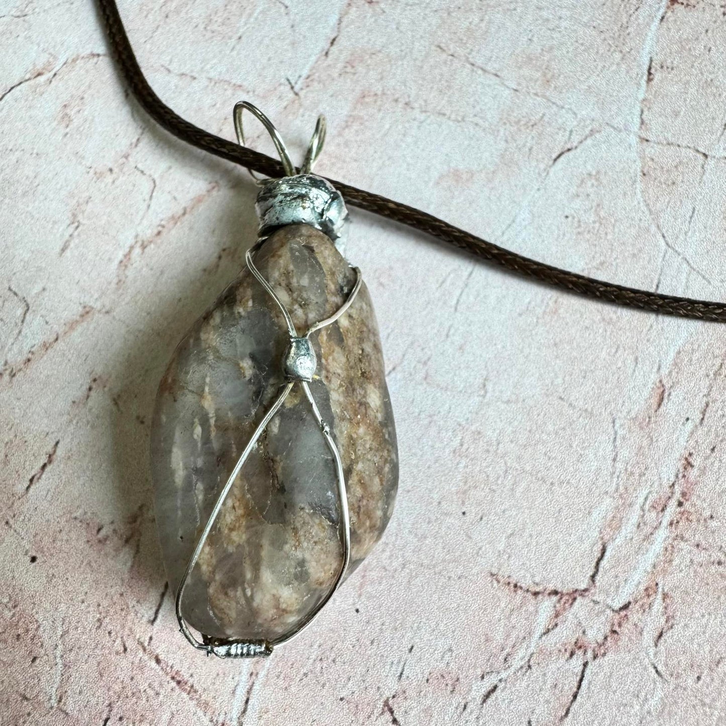 Handcrafted Natural Smokey Quarts Stone Pendant Necklace Boho