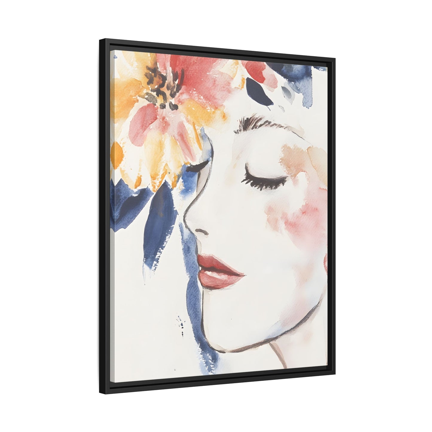Multi-Color Framed Matte Canvas Art - Floral Face Portrait