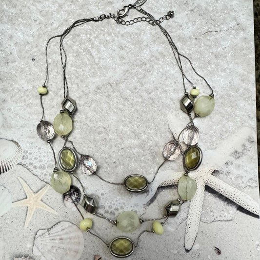 NY and Co Multi-Layer Light Green and Silver Tone Statement Necklace BoHo Beachy