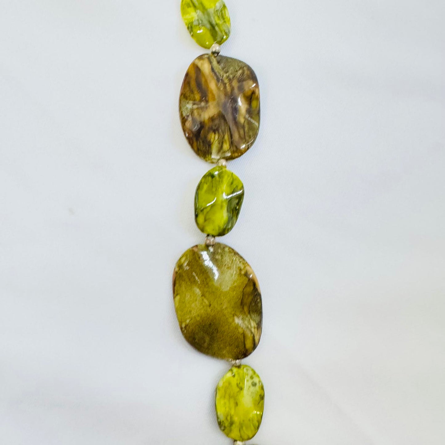 Chunky Marbled Bead Necklace Green Amber Yellow Statement Jewelry Artisan Style